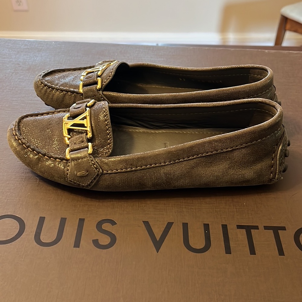 Louis Vuitton Brown Loafers with Gold Accents